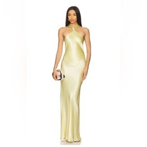 Retrofete Backless Satin Dress in Light Green